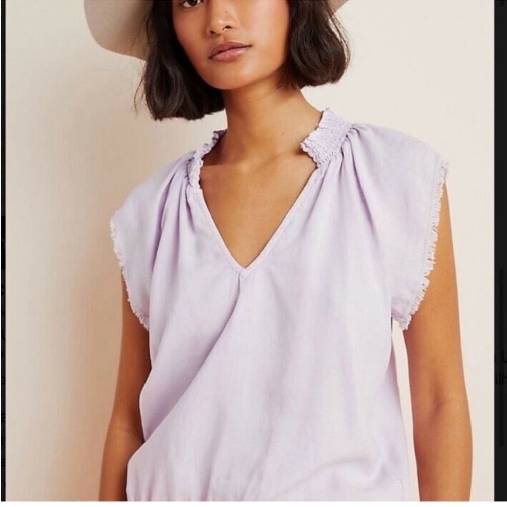 Anthropologie Cloth & Stone Lilac Pastel Smocked Split Neck Lyocel Popover L NEW
